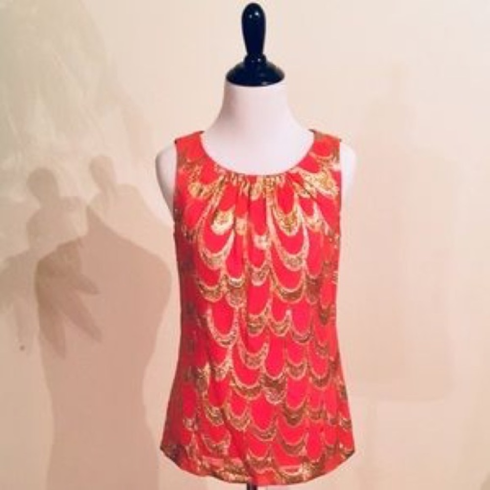 Trina Turk gold and coral top